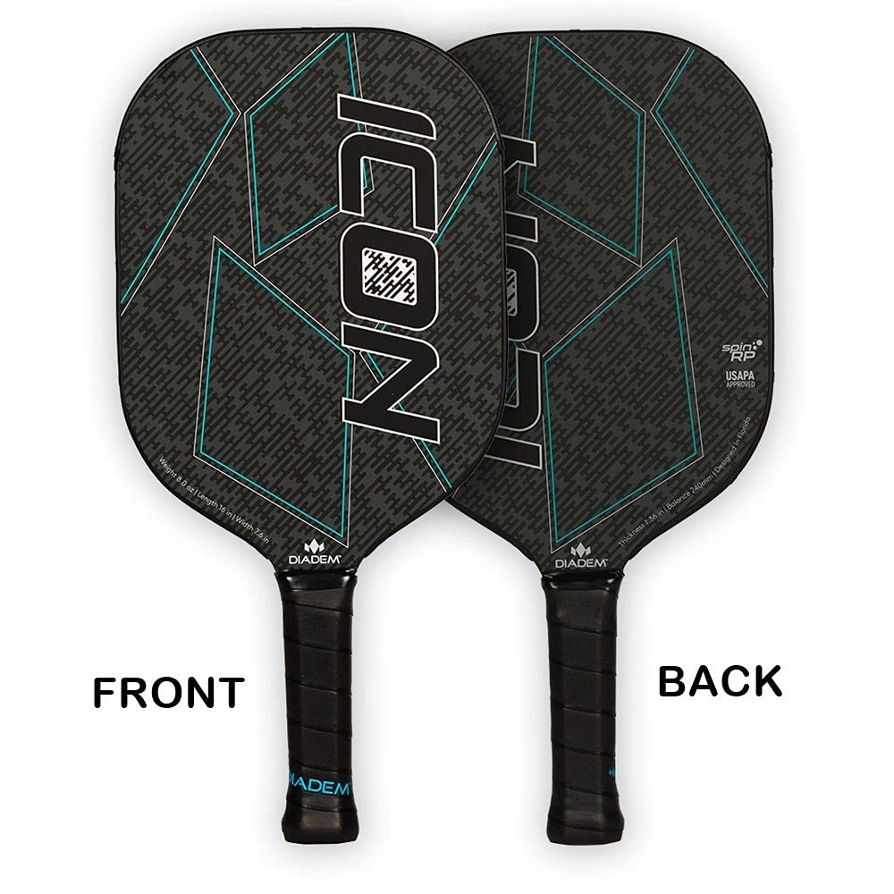 Diadem Icon Pickleball Paddle (Black, Lite, 77Oz)  Graphite Carbon Fiber, Honeycomb Core, Fiberglass Face, Ultra Sleek Edge Guar