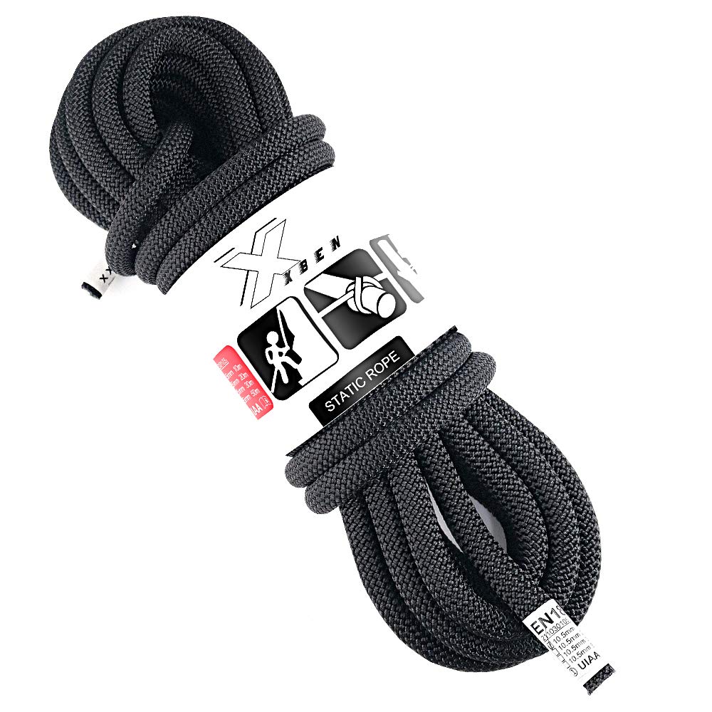 X Xben Rock Climbing Rope, Static Uiaa Mountain Climb Ropes, 10.5Mm 64Ft Black Mountaineering Climbing Gear For Rescue, Hiking, 