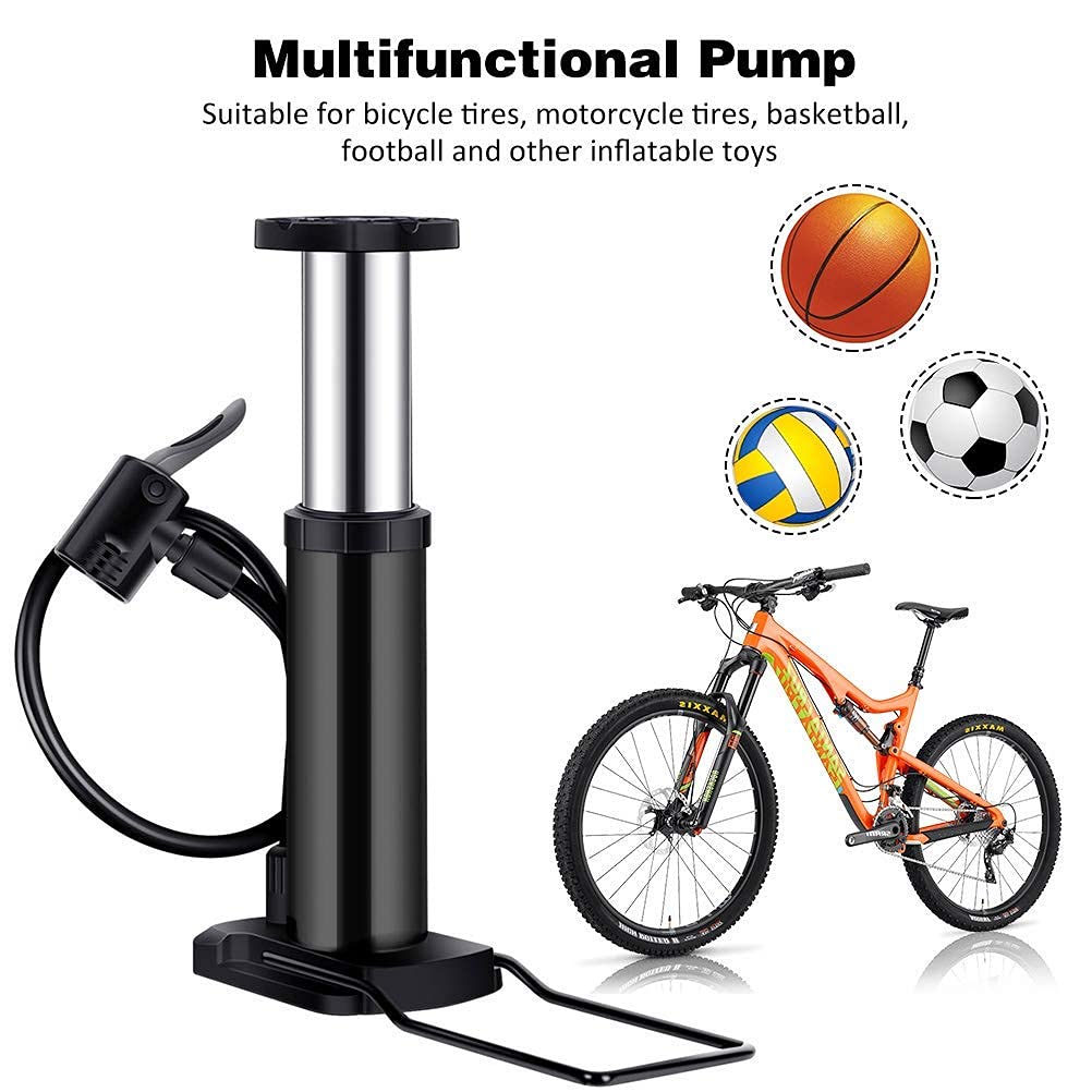 Bike Pump, Mini Bicycle Pump Portable Bike Floor Pump With Presta And Schrader Valves Aluminum Alloy Floor Bicycle Air Pump Comp