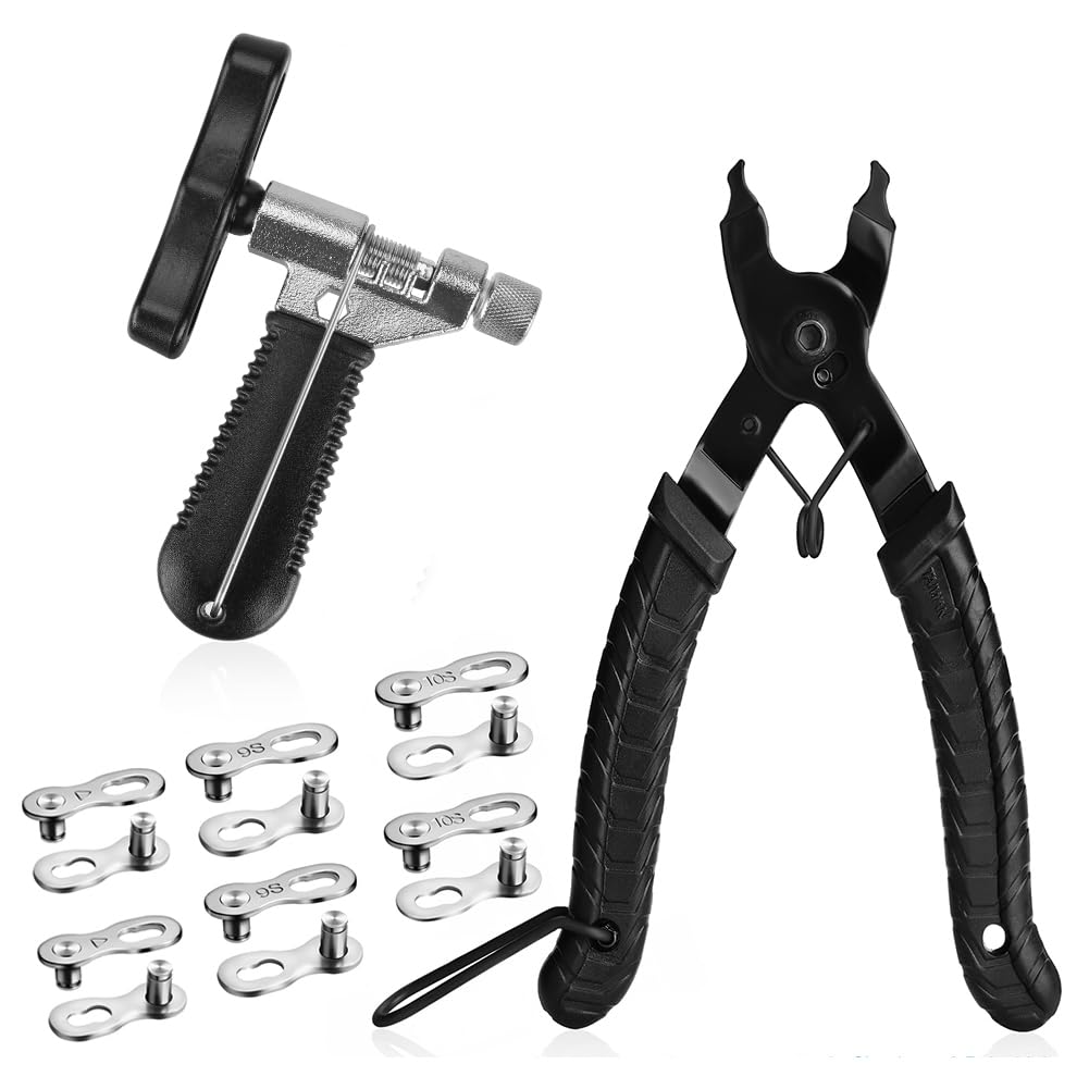 A Akraf Bicycle Chain Repair Tool Kit With Bike Link Plier, Chain Breaker Splitter Tool, 6 Pairs Bicycle Missing Links, Bicycle