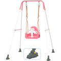 HAPPYMATY Toddler Swing Set with Metal Stand, 3-in-1 Baby & Kids Swing Seat for Indoor Outdoor Play, Safety Harness, Freestandin