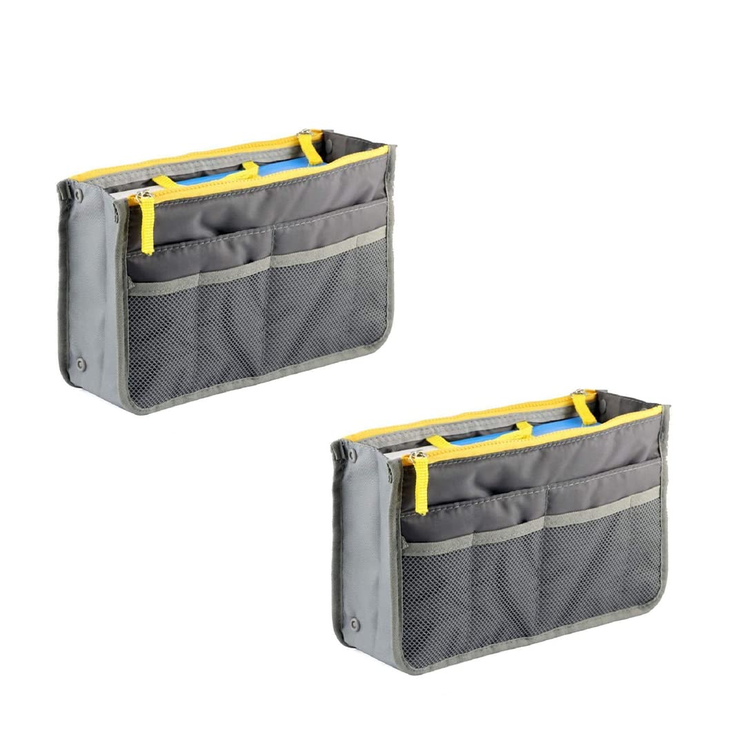 Giant Impex Women Multipocket Handbag Organizer 13 Compartments, Cosmetic Organiser For Travel Makeup (Grey&Grey)