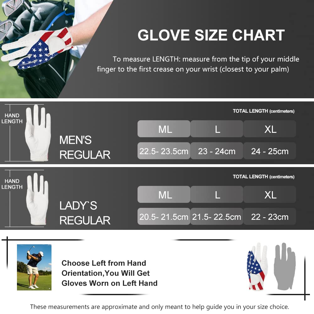 Golters Golf Gloves For Men And Women Left Hand For Right Handed Golfer The American Flag Pattern Synthetic Leather Lycra Fiber
