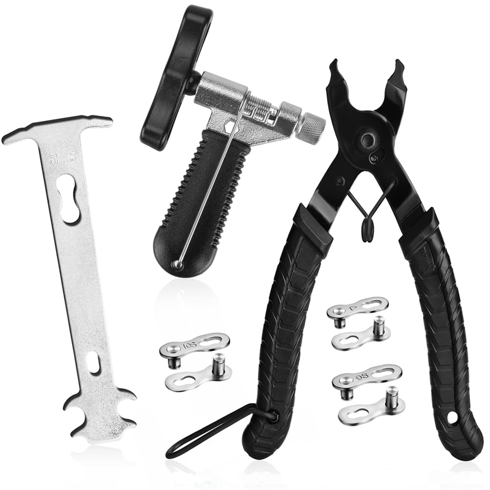 A Akraf Bike Link Plier + Chain Breaker Splitter Tool + Chain Checker + 3 Pairs Bicycle Missing Links, Bike Link Opener Closer P