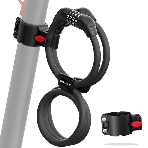 AMZLOCK Electric Scooter Lock with Bracket, Double-Sided Combination Cable Lock, Durable & Lightweight Bicycle with 4-Digit Code