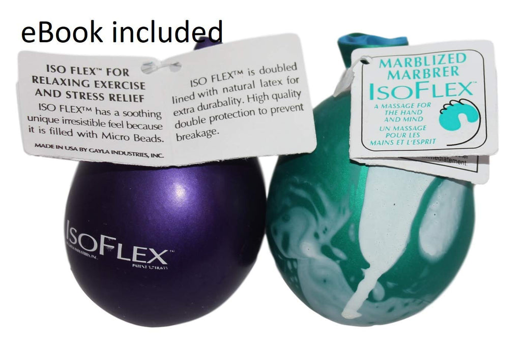 Isoflex Hand Therapy And Exercise Ball With An E-Book. 2 Pack - One Solid Color And One Marblized. Ideal For Stress Relief - Han