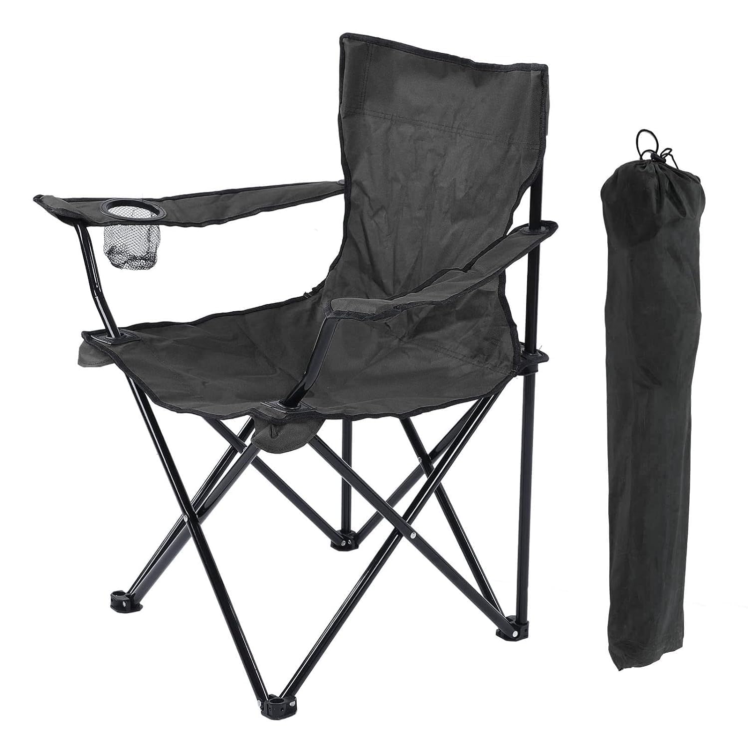 Kimee Folding Camping Chair Collapsible Load Bearing For Travel Barbecues Black Large | Camping Furniture | Camping Hiking | Out