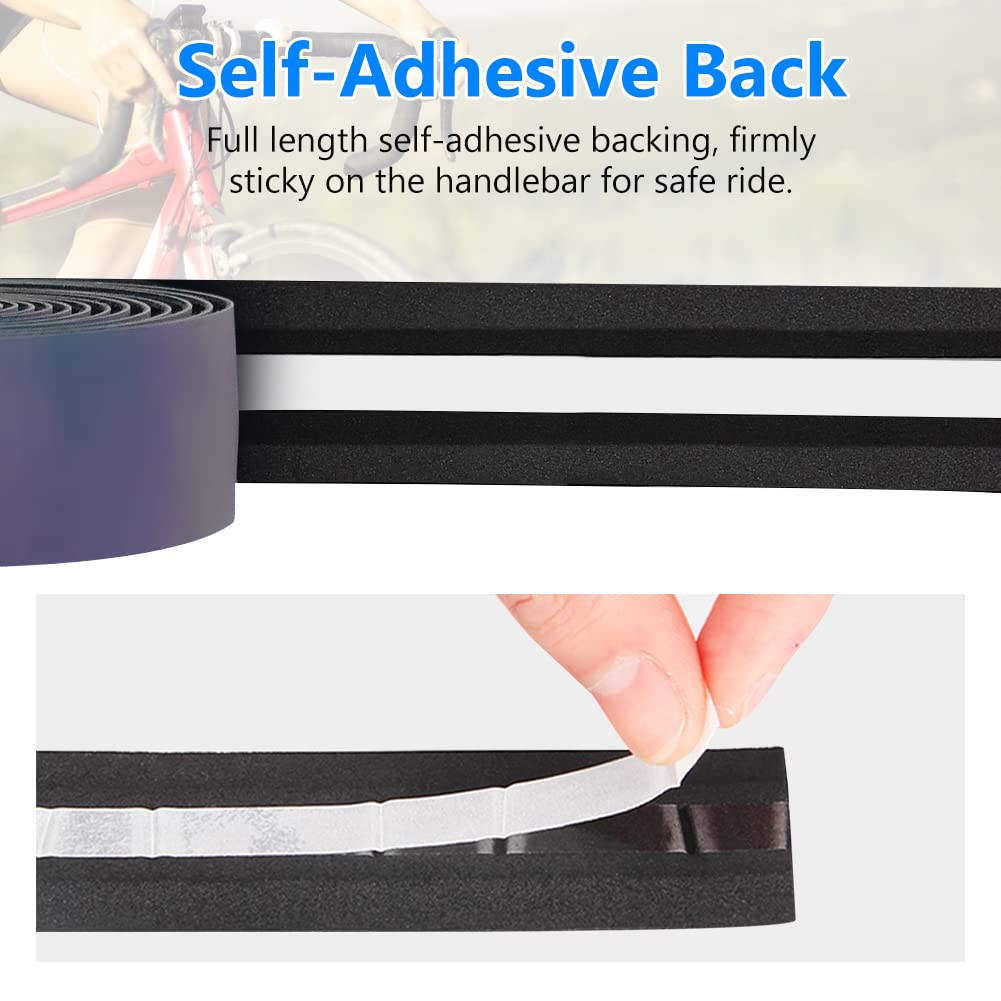 Bumlon Road Bike Handlebar Tape, Bicycle Bar Tape, Pu Leather + Eva, Reflective Cycling Handle Grip Wrap - 2 Rolls
