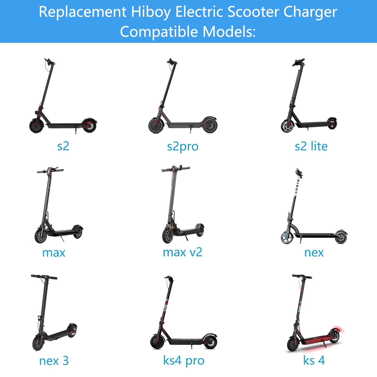 42V Replacement For Hiboy Electric Scooter Charger Compatible With Hiboy S2 Pro, S2 Lite, S2, Ks4, Ks4 Pro, Nex, Nex3, Nex5, Max