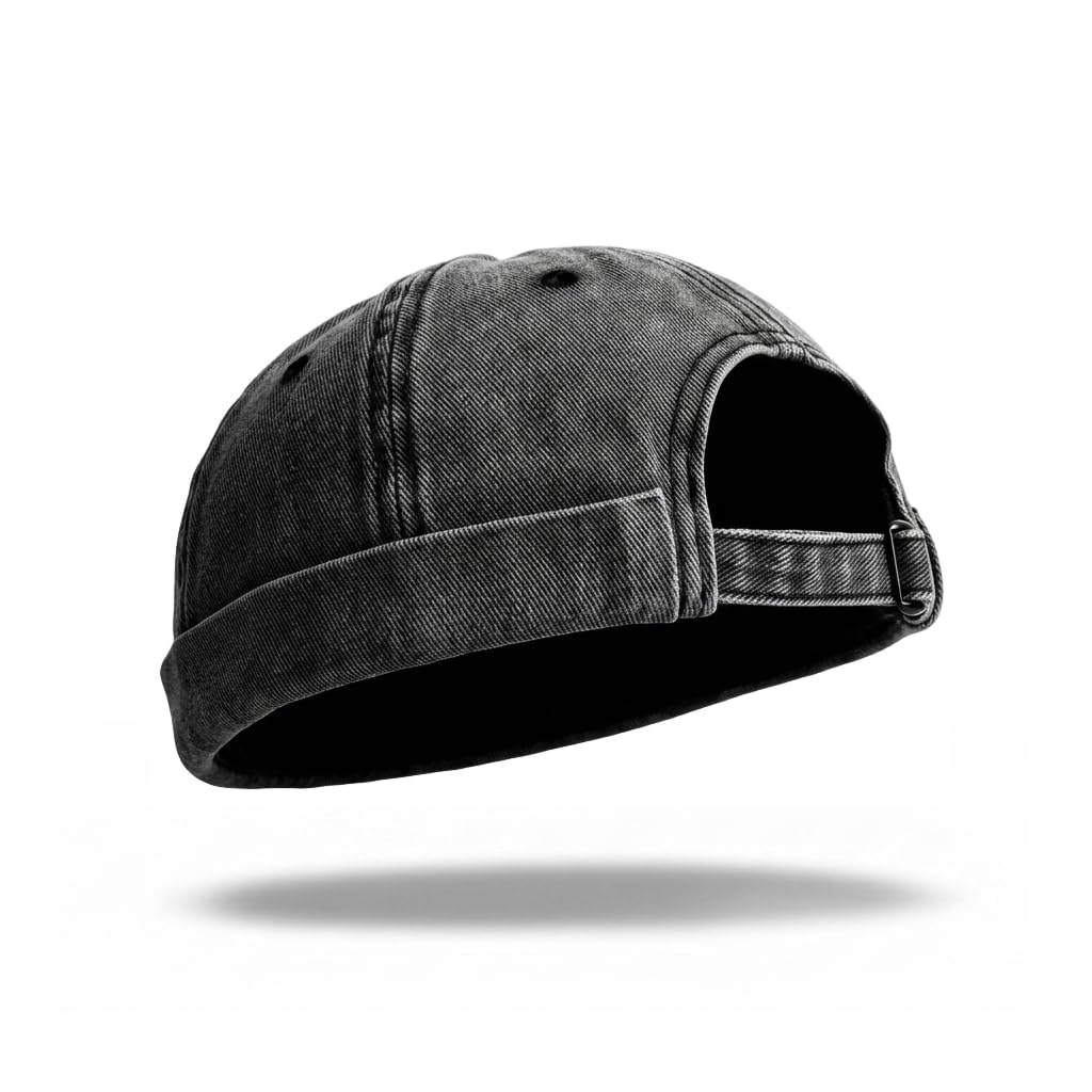 Gustave Washed Denim Beanie Cap For Men, Fashion MenS FlatTop Skull Cap Casual Beanie Hat, RolledEdge Brim, Casual Streetwear