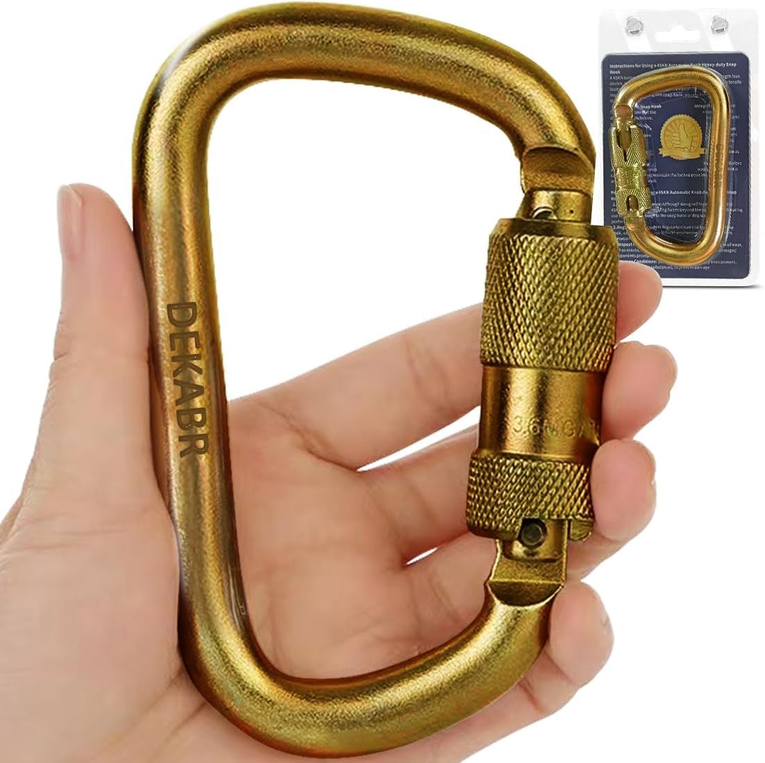 DEKABR Heavy Duty Steel Auto-Locking Climbing Carabiner - 45KN Twist Lock Carabiner for Rock and Tree Climbing, Quick Release, R