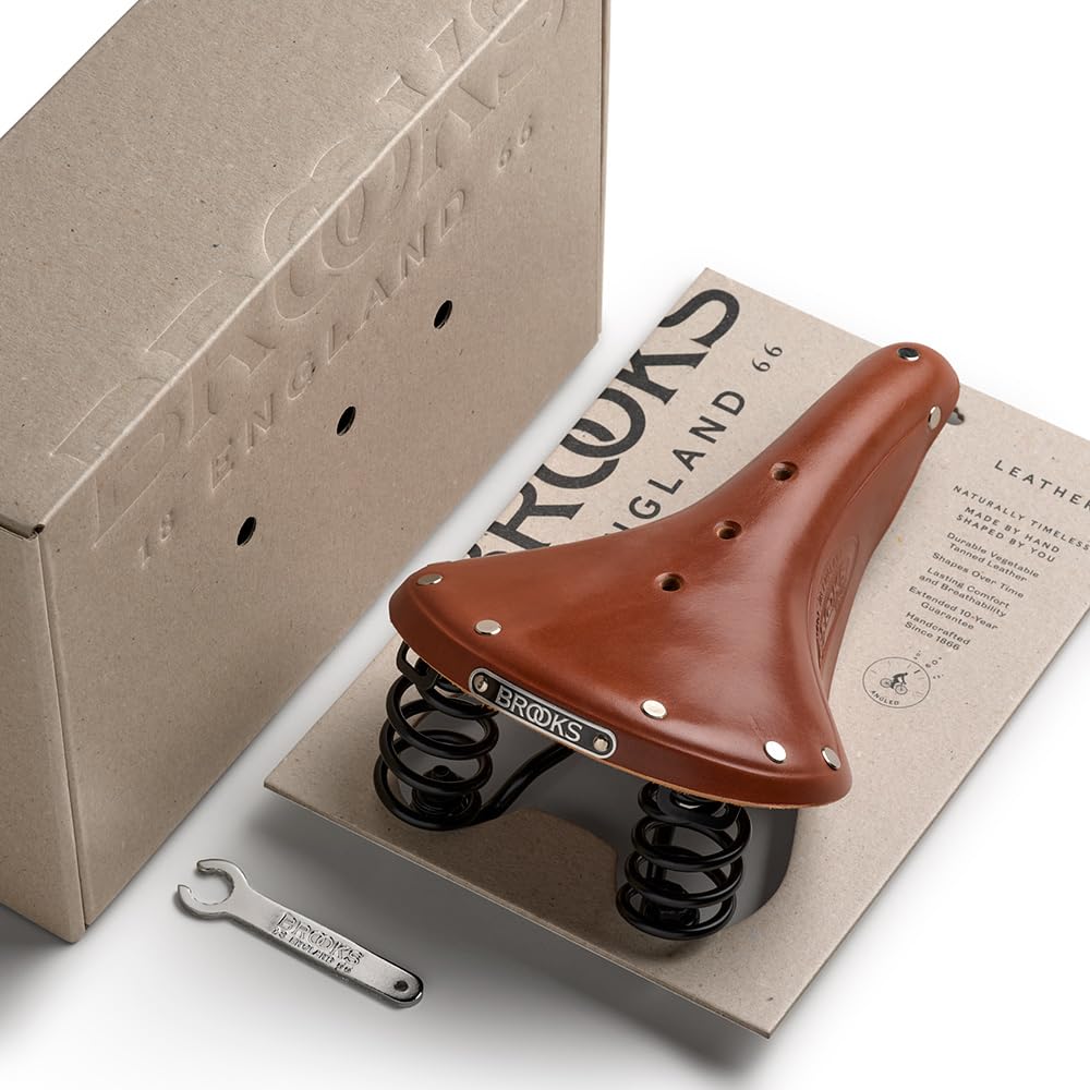 Brooks England Flyer, Touring Leather Handmade Bike Saddle With Suspension Springs, Honey, One Size
