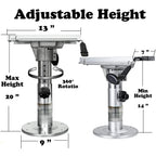 Onhi Adjustable Aluminum Boat Seat Pedestal 14-20 Inch Height With Slide, Locking Mechanism, Silver Matte Brushed Finish, Ideal