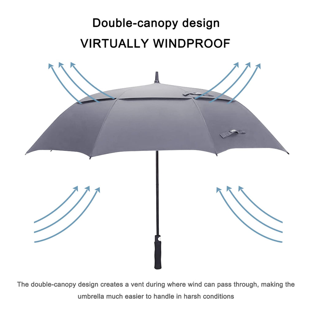 G4Free 62 Inch Automatic Open Golf Umbrella Extra Large Oversize Double Canopy Vented Windproof Waterproof Stick Umbrellas(Grey)