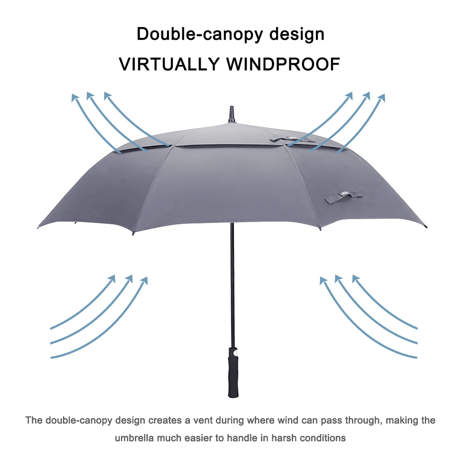 G4Free 62 Inch Automatic Open Golf Umbrella Extra Large Oversize Double Canopy Vented Windproof Waterproof Stick Umbrellas(Grey)