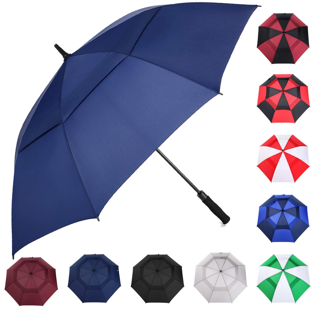 Mrtlloa 54 Inch Automatic Open Navy Blue Golf Umbrella, Extra Large Oversize Double Canopy Vented Windproof Waterproof Stick Umb