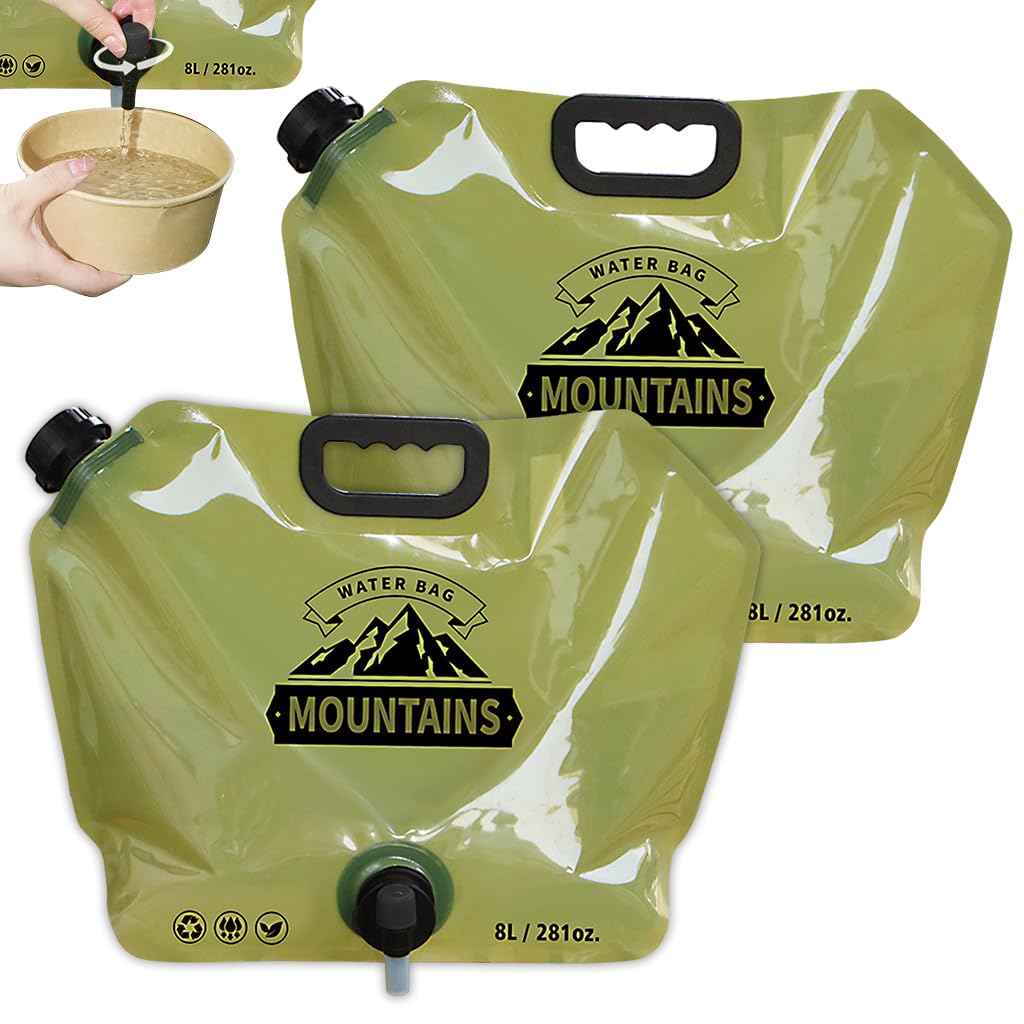 Proberos 2 Pcs 8L Water Storage Bag With Valve & Handle, Collapsible Reusable, Bpa Free Food Grade Water Carrier Jug, For Water