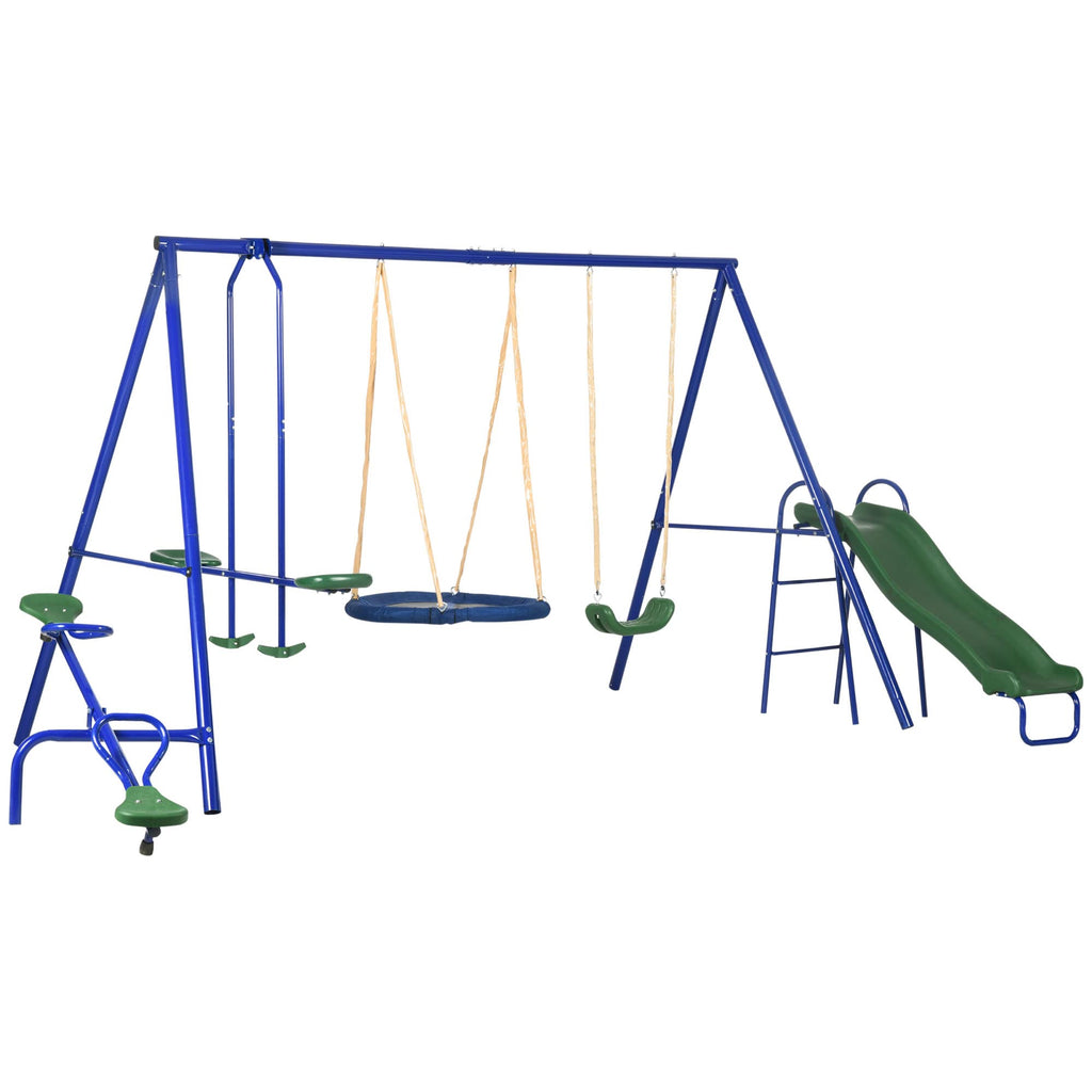 Outsunny Swing Set For Backyard, 5 In 1 Heavy-Duty A-Frame Stand Outdoor Playset For Kids With 29.5'' Saucer Swing, Slide, Seesa