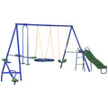 Outsunny Swing Set For Backyard, 5 In 1 Heavy-Duty A-Frame Stand Outdoor Playset For Kids With 29.5'' Saucer Swing, Slide, Seesa