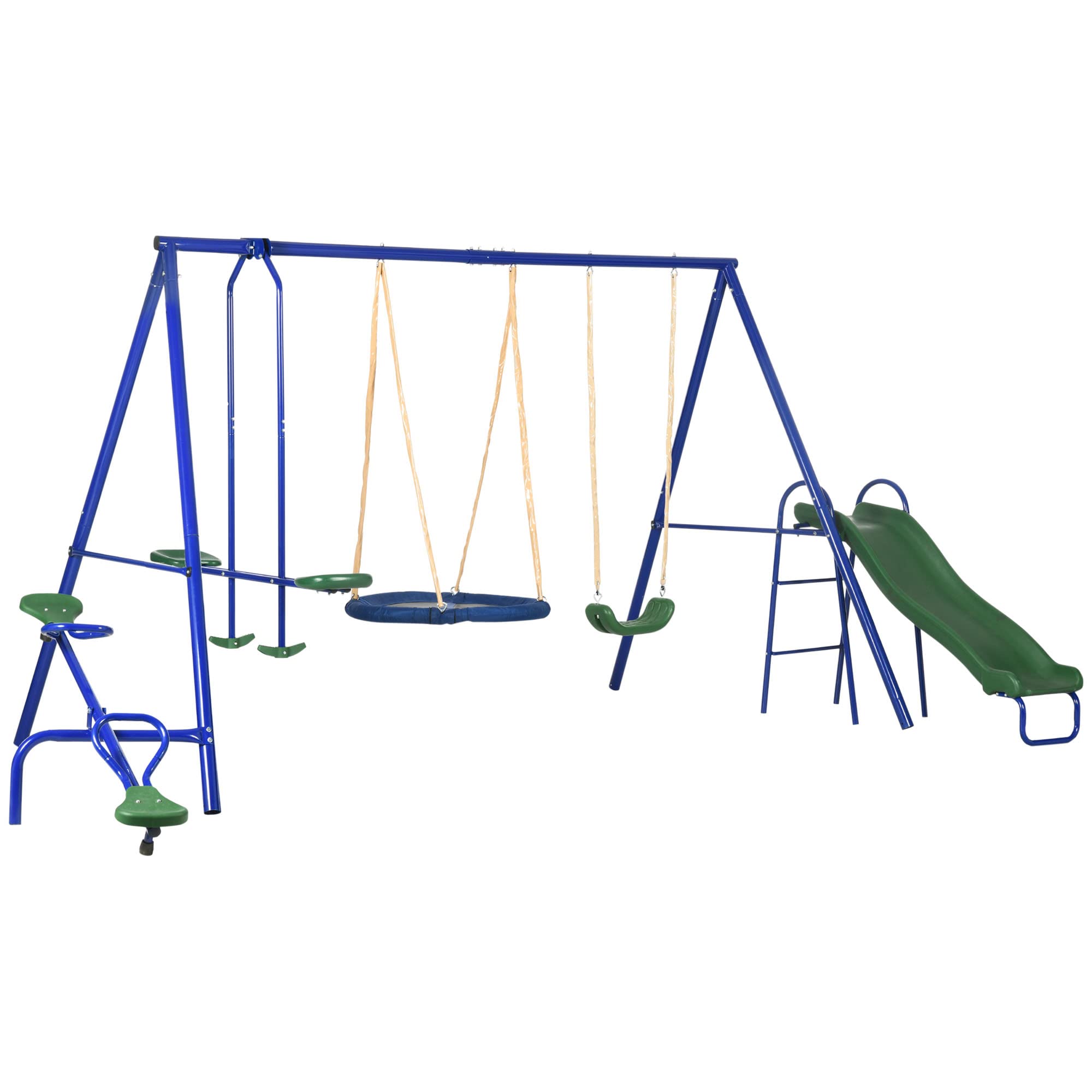 Outsunny Swing Set For Backyard, 5 In 1 Heavy-Duty A-Frame Stand Outdoor Playset For Kids With 29.5'' Saucer Swing, Slide, Seesa
