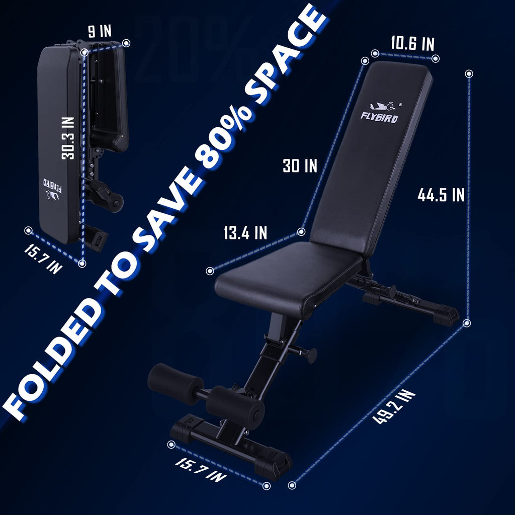 Flybird Weight Bench, Adjustable Strength Training Bench For Full Body Workout With Fast Folding-New Version