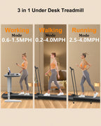 Walking Pad Treadmill With Handle Bar, 2.5 Hp Small Treadmills For Home With App Remote Control And Led Display, 4.0 Speed Porta