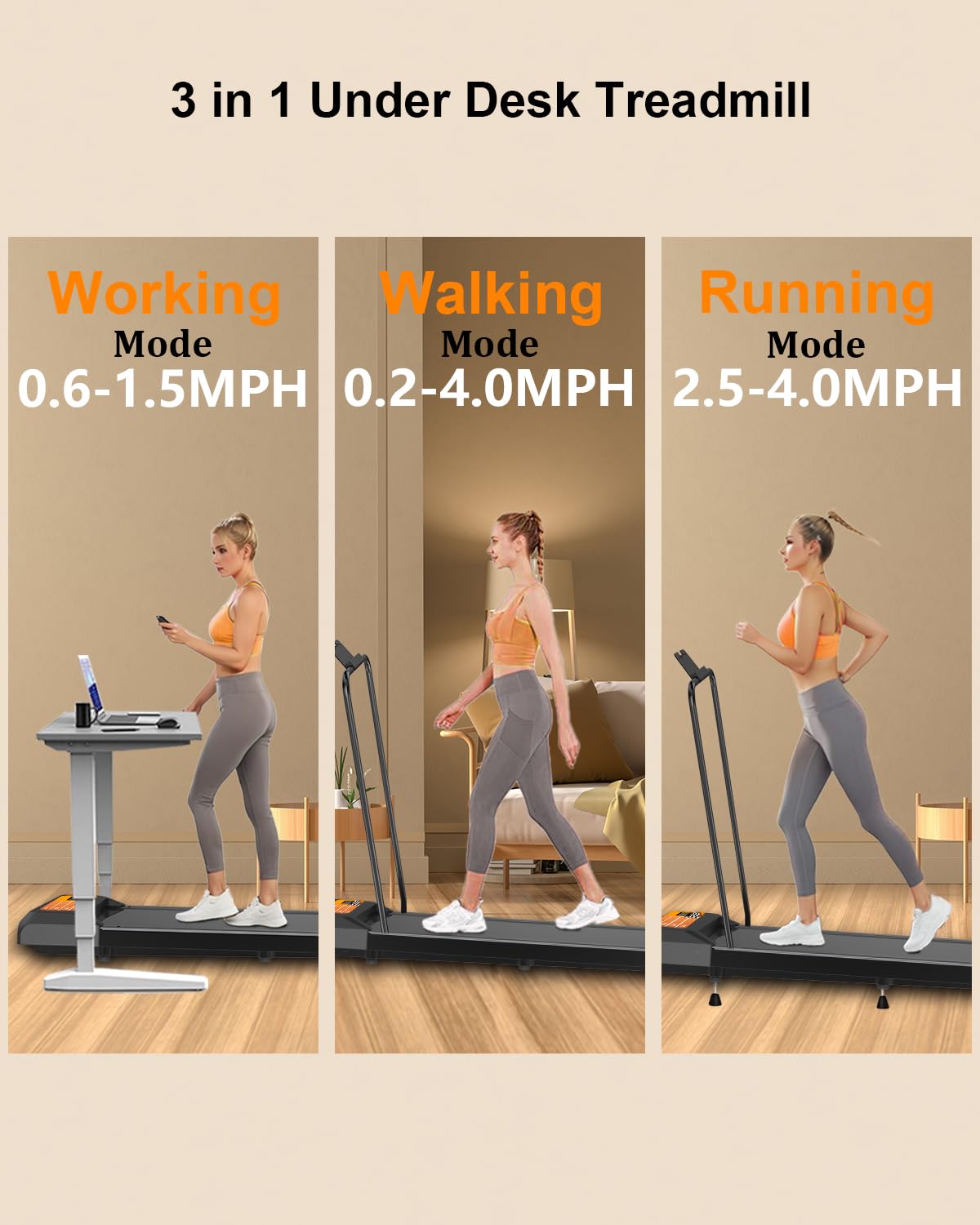 Walking Pad Treadmill With Handle Bar, 2.5 Hp Small Treadmills For Home With App Remote Control And Led Display, 4.0 Speed Porta