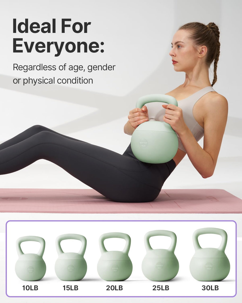 YOTTOY Soft Kettlebell,Kettlebell Anti-Slip Grip Weight for Home Workouts, Kettlebells Set Strength and Safety Guaranteed (15LB-