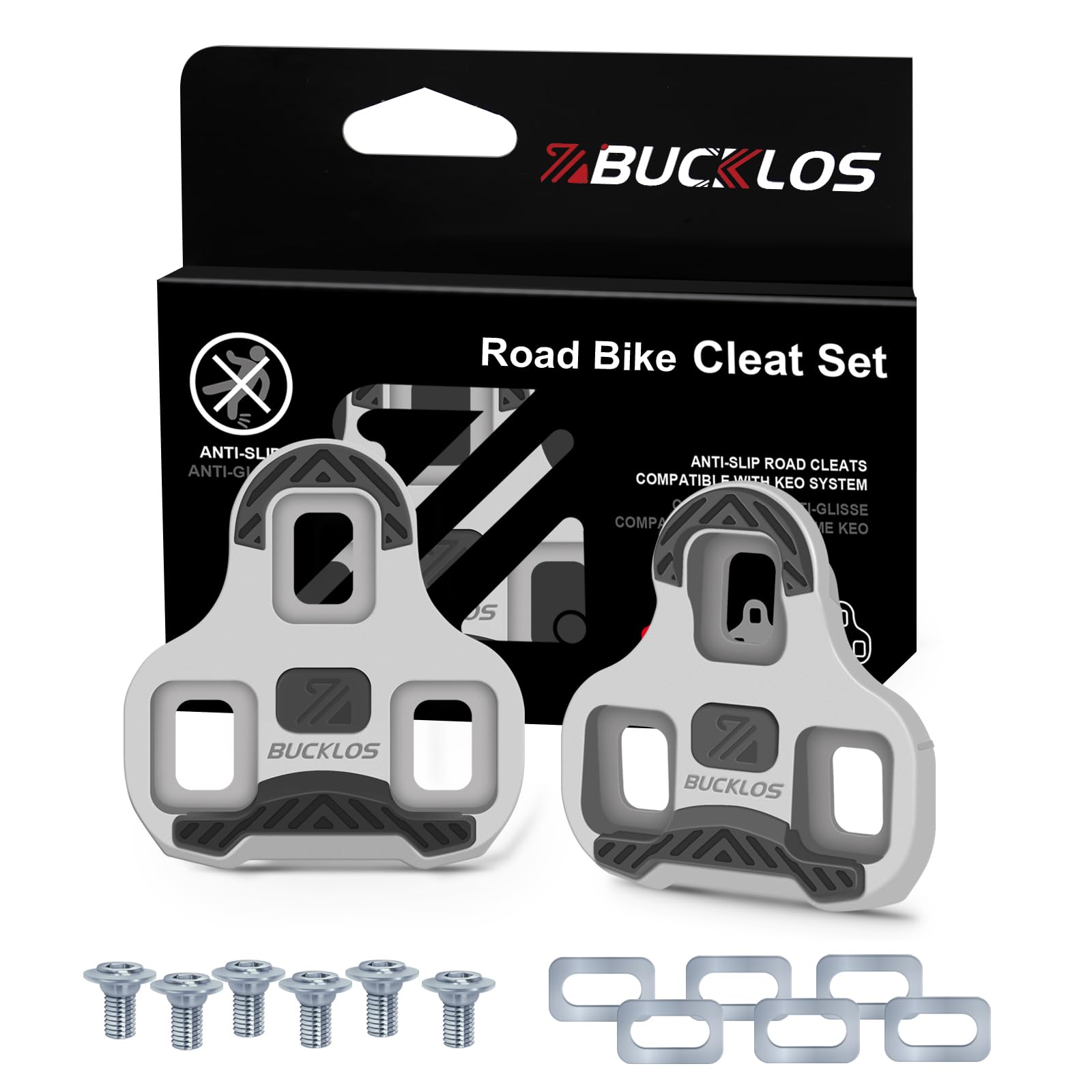BUCKLOS KEO Cleats for Road Bike Cycling Shoes Compatible with Look KEO Pedals - Anti-Slip TPU Surface Float Cleats for Indoor P