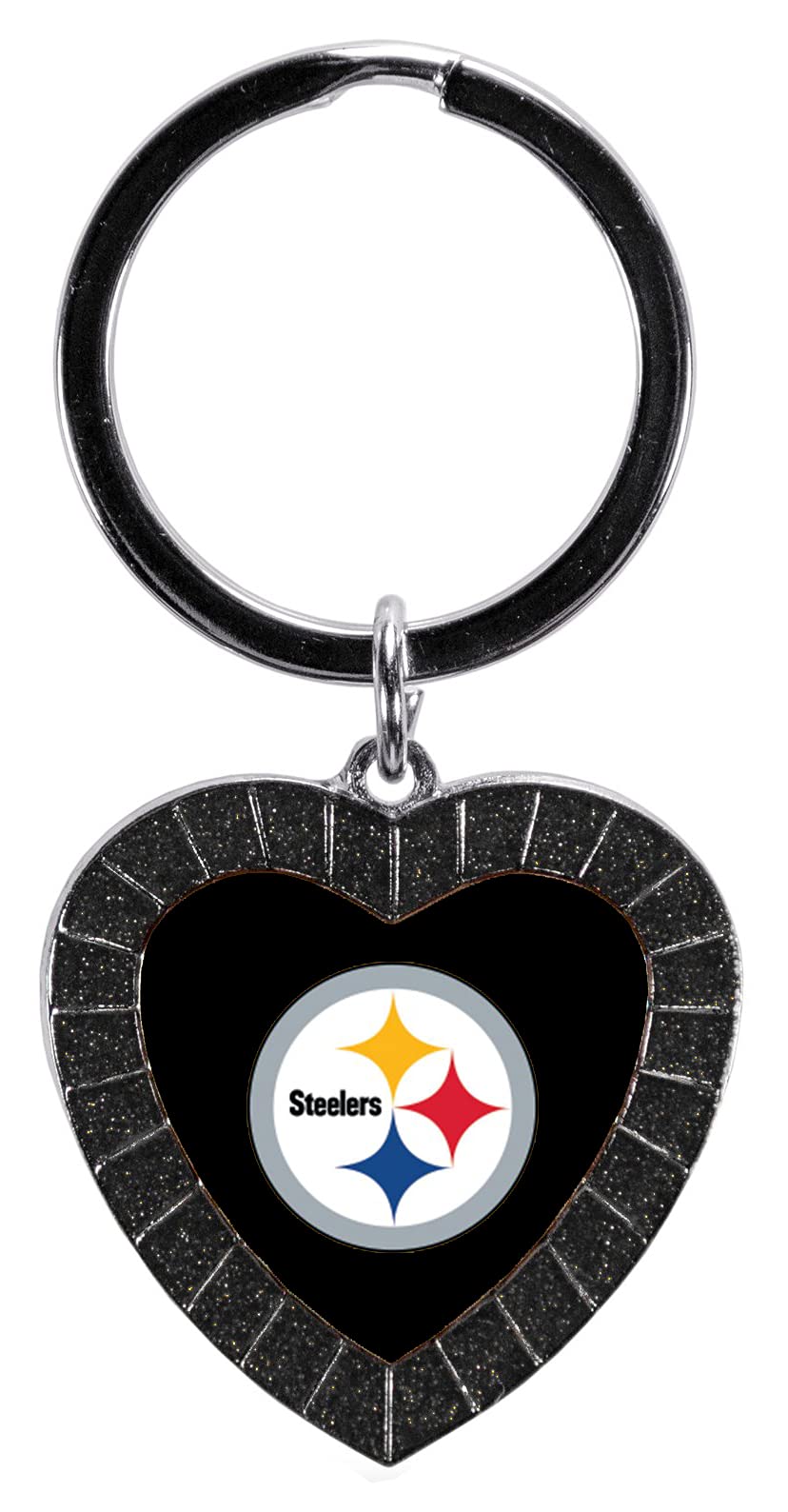 Rico Industries Nfl Pittsburgh Steelers Nfl Rhinestone Heart Colored Keychain, Black, 3-Inches In Length