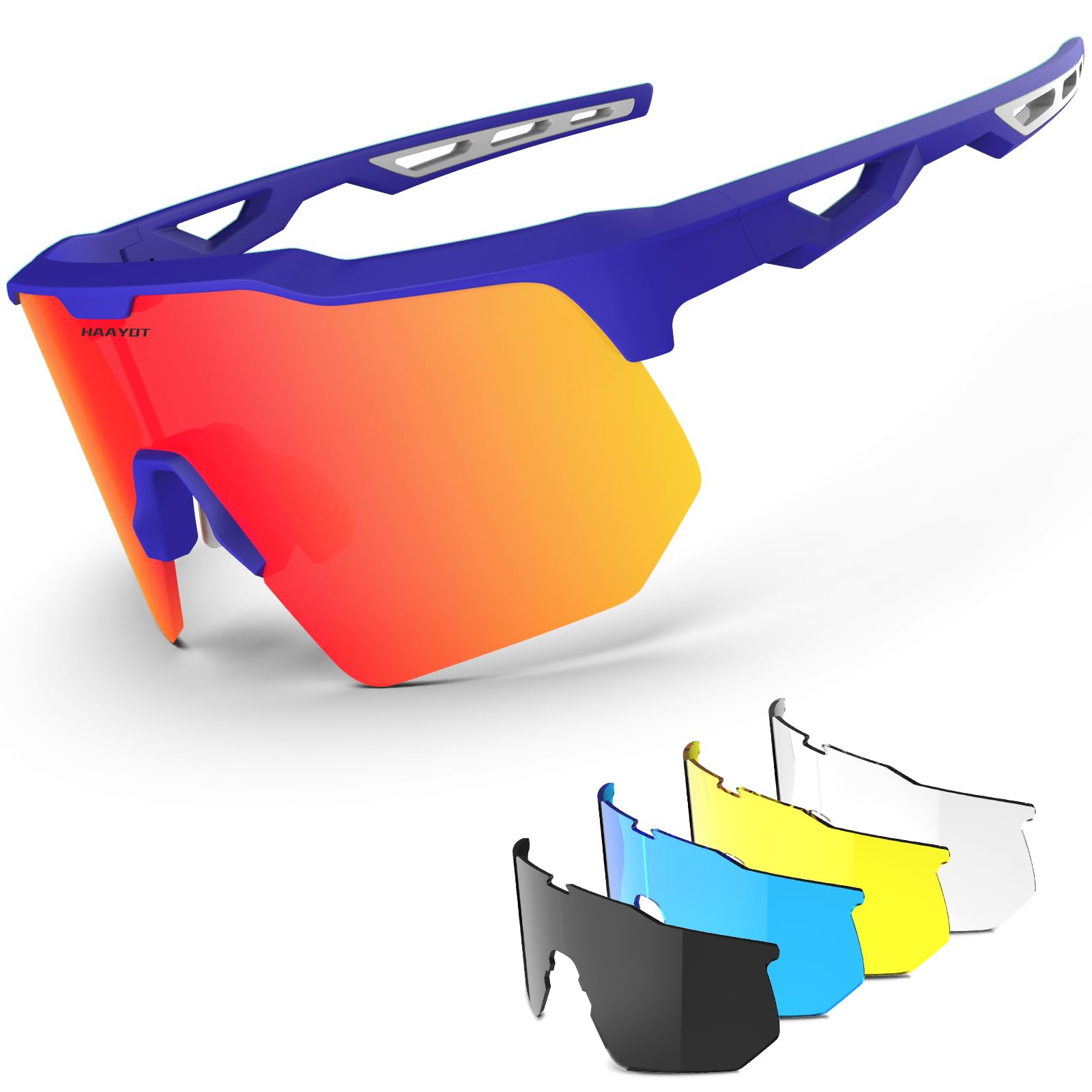 HAAYOT Polarized Sports Sunglasses for Men Women Youth Baseball Cycling Running Softball Biking Glasses 5 Lenses Kylin Blue Oran
