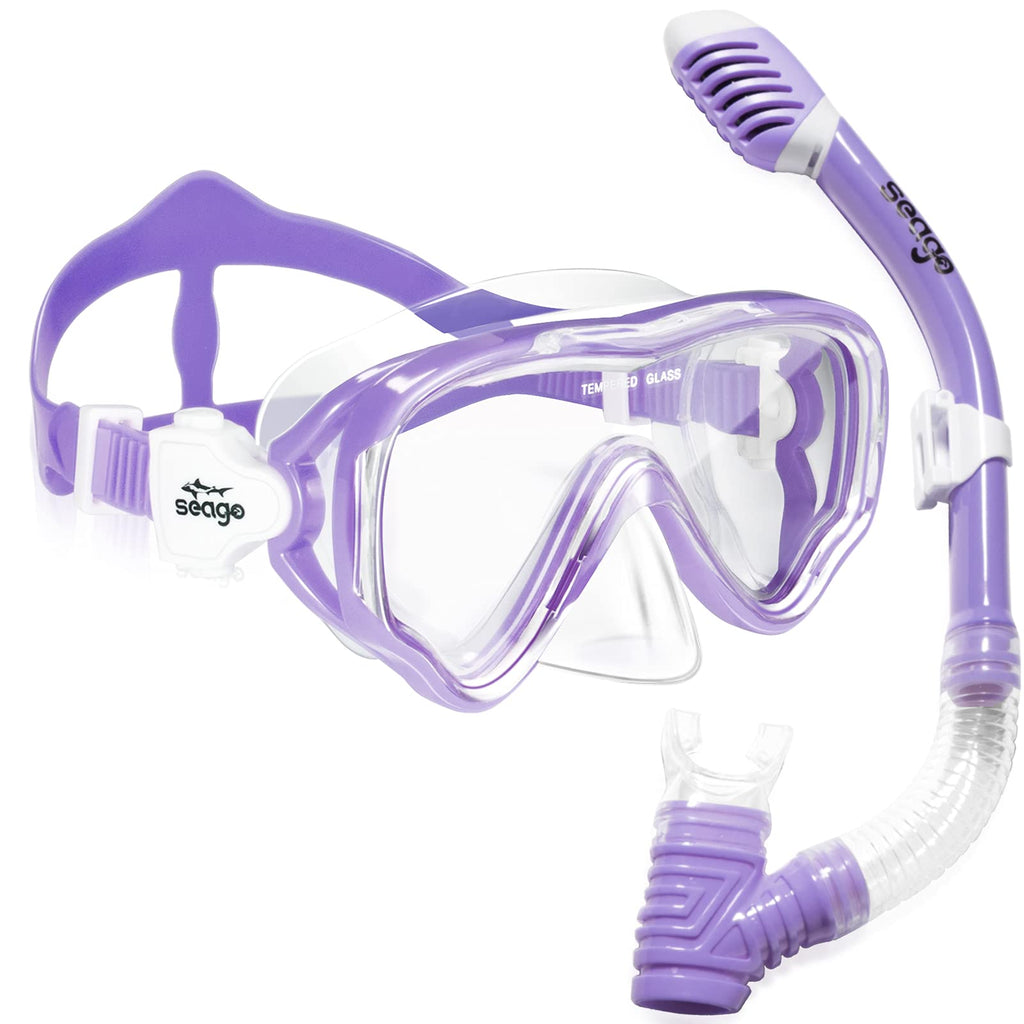 Seago Kids Snorkel Set Dry Top Snorkel Mask Snorkeling Gear For Kids Boys Girls Youth, No Leak Comfy Mouthpiece Anti-Fog 180? Pa