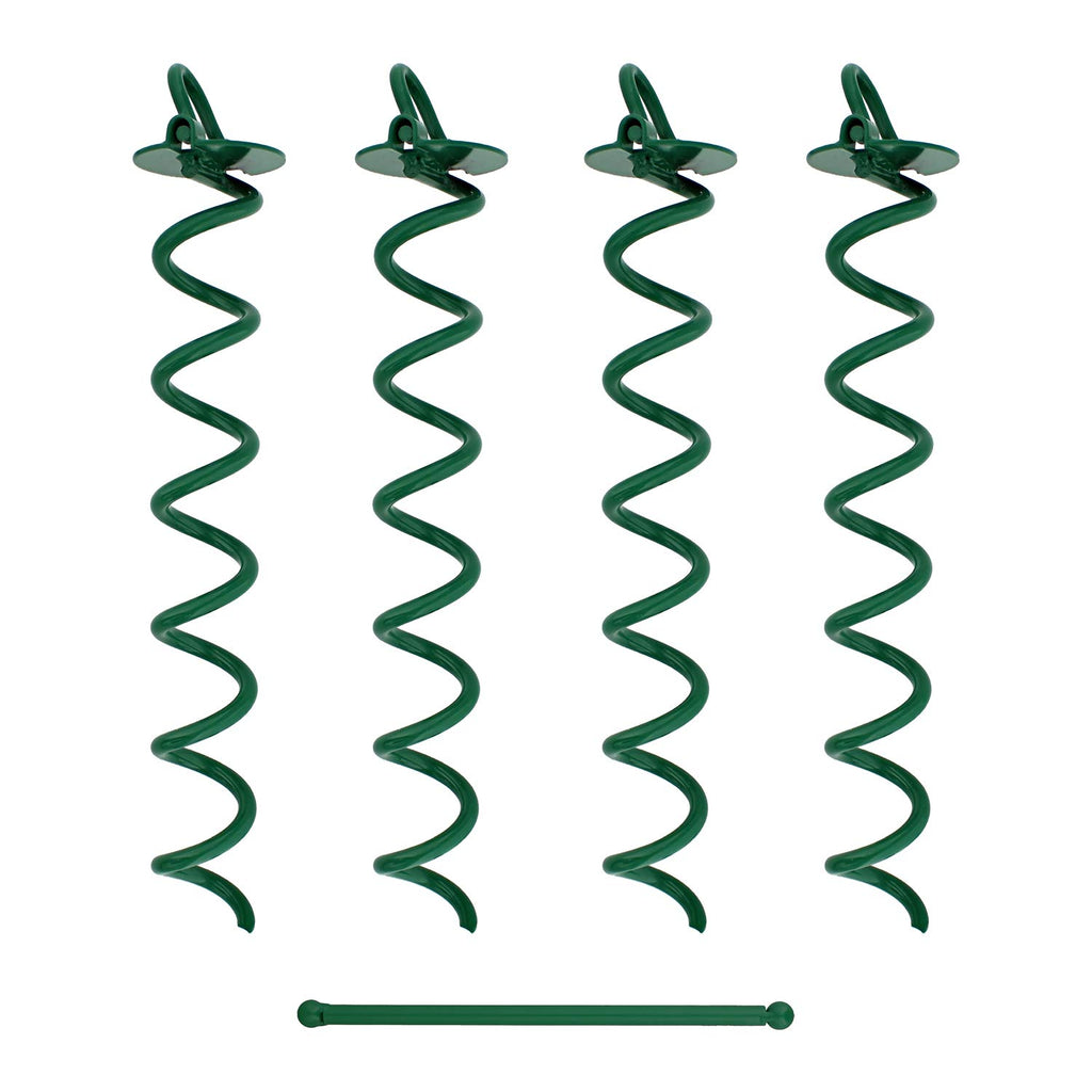 7Penn Ground Anchors Screw In 4 Pack - 16 Inch Green Spiral Dog Leash Ground Anchor Tie Down - Heavy Duty Rv Canopy Stakes For H
