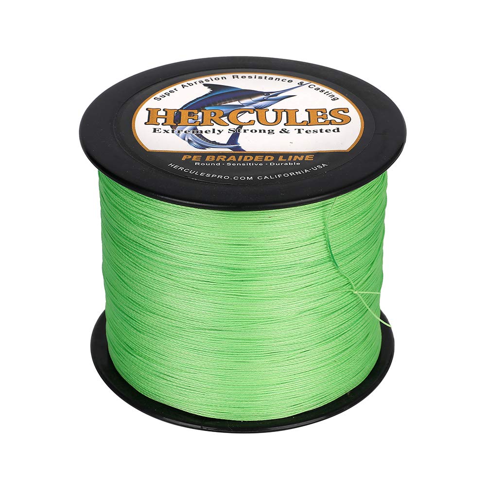 Hercules Braided Fishing Line 1500M 1640Yds 10Lbs-200Lbs Pe Superline 8 Strands (Fluorescent Green 70Lb/31.8Kg 0.44Mm)