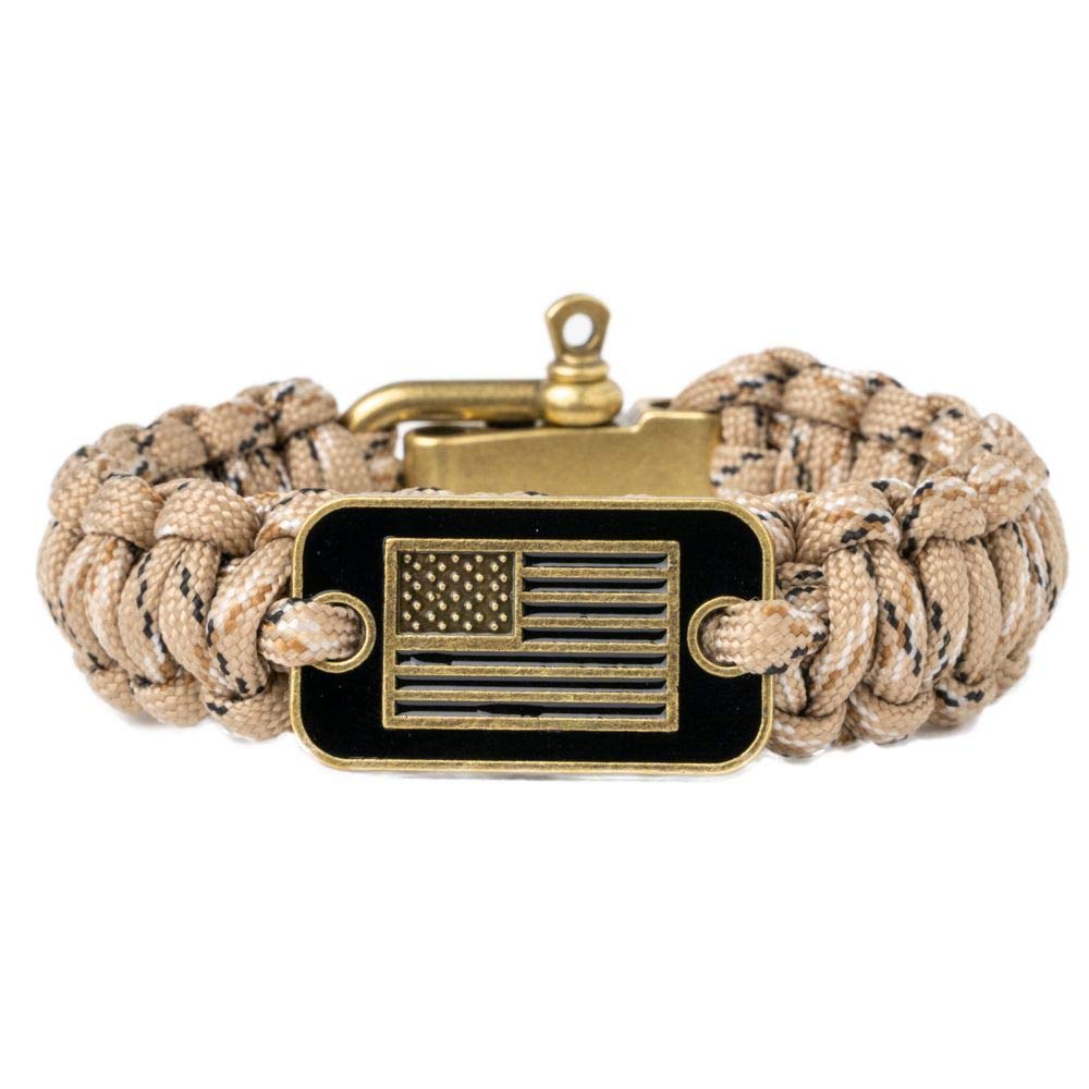 iHeartDogs Hero Company Camo Paracord Bracelet - Tactical Survival Bracelet for Men with Bronze USA Flag - Helps Pair Military V
