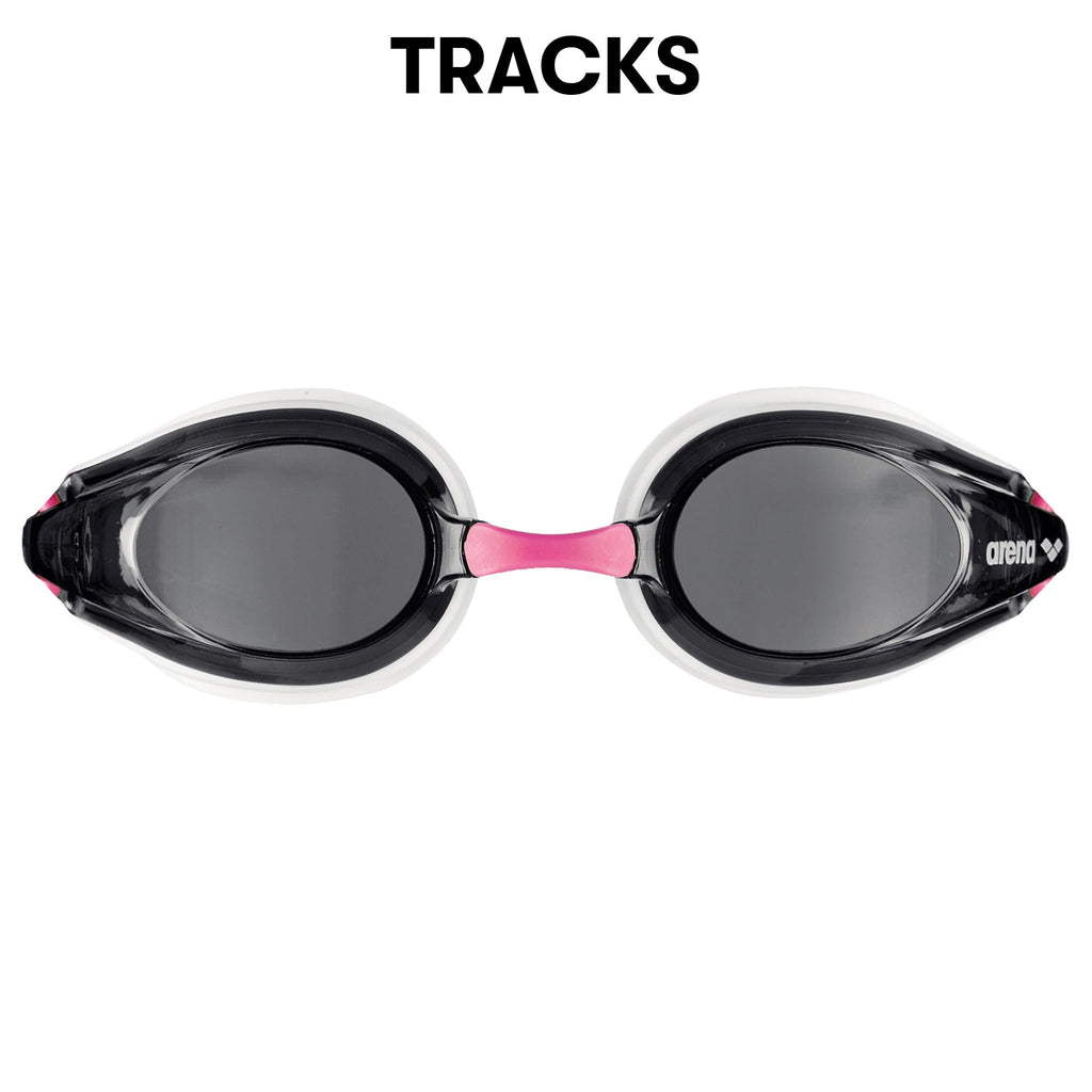 Arena Tracks Swim Goggles, White  Smoke  Fuchsia, Non-Mirror Lens