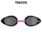 Arena Tracks Swim Goggles, White  Smoke  Fuchsia, Non-Mirror Lens