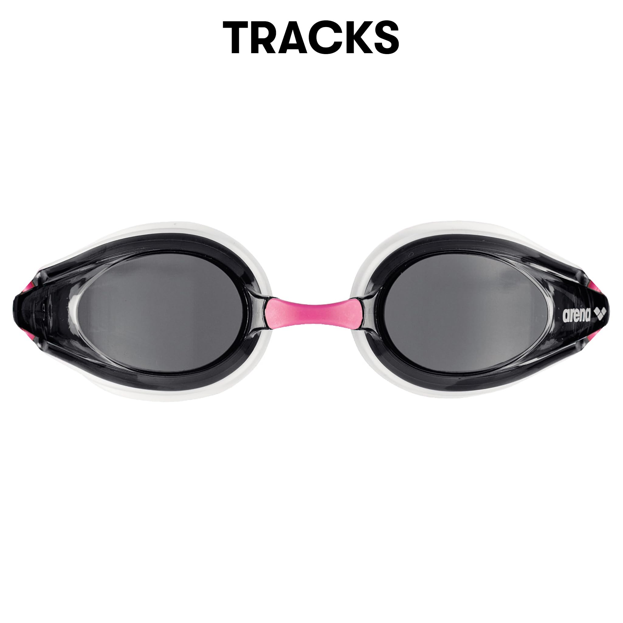 Arena Tracks Swim Goggles, White  Smoke  Fuchsia, Non-Mirror Lens