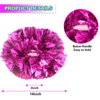 Lovecheer 2Pcs Pom Poms Cheerleading Hot Pink Metallic Cheer Pom Poms With Baton Handle For Sports Team Spirit Party Cheering