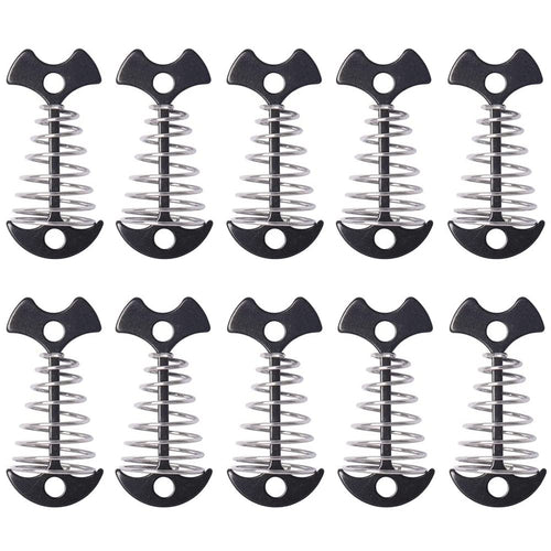 Alnicov 10Pcs Deck Plank Board Tent Stakes,Fishbone Deck Anchor Pegs With Spring Buckle For Outdoor Camping Hiking,Black