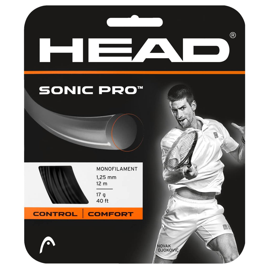 Head Sonic Pro Tennis Racket String 40' Set - 16 Gauge Monofilament Racquet String, Black