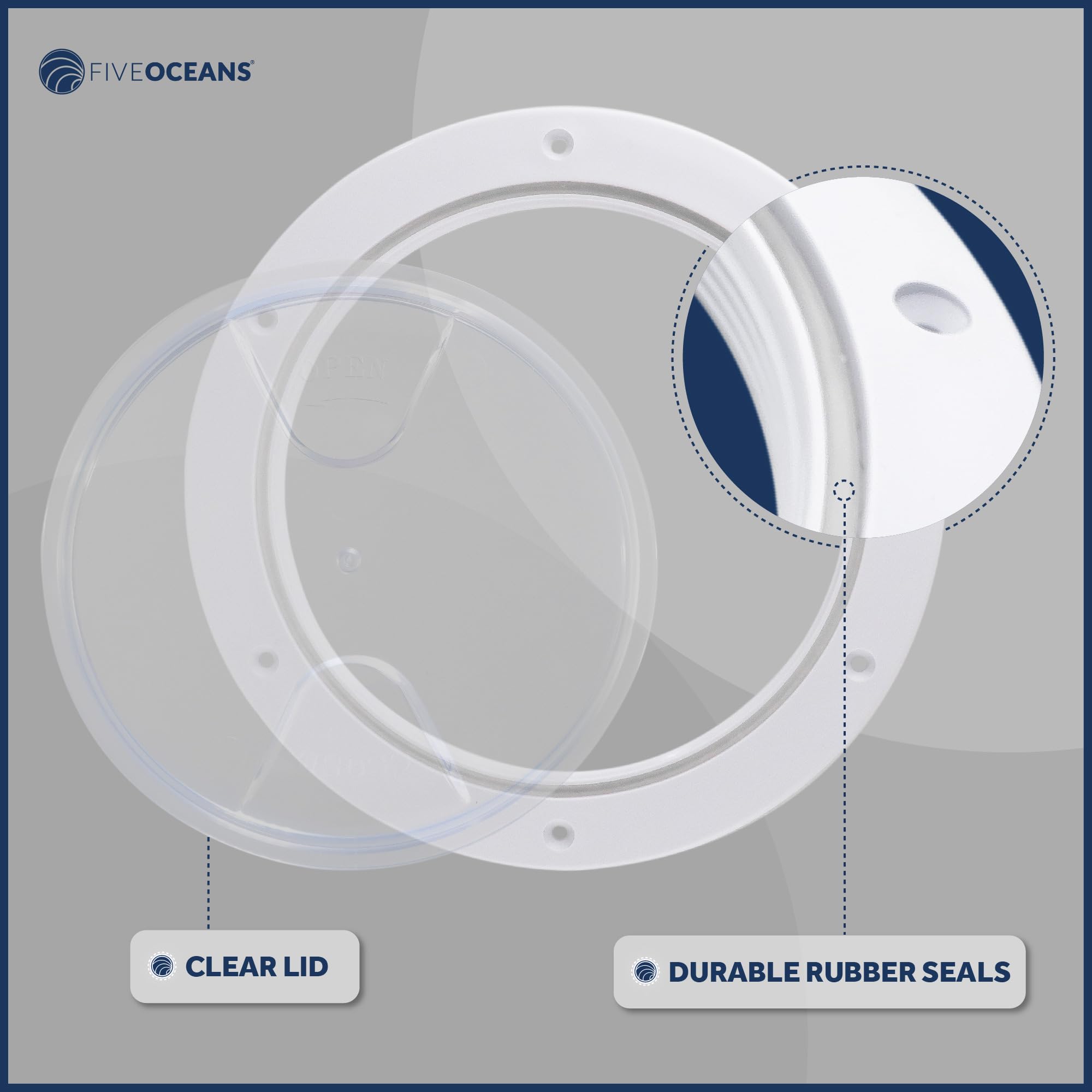 Five Oceans 6'' Boat Hatch, Marine Round Inspection Deck Plate Hatch With Detachable Clear Lid, Uv-Resistant Abs White Plastic,