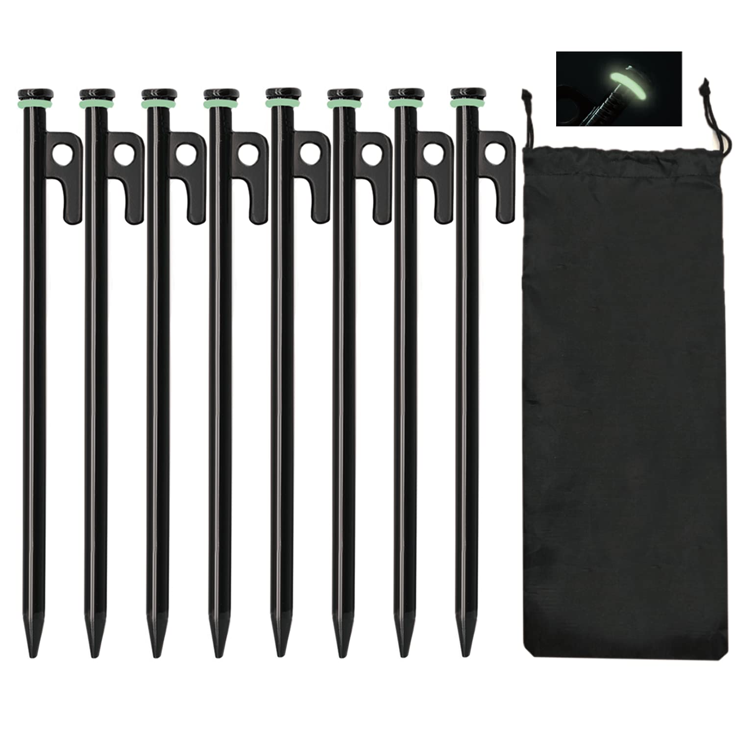 Tent Stakes, 8Pcs 10In Heavy Duty Forged Steel Tent Stakes +Storage Pouch, Metal Tent Stakes, Metal Stakes For Tent Used On Rock