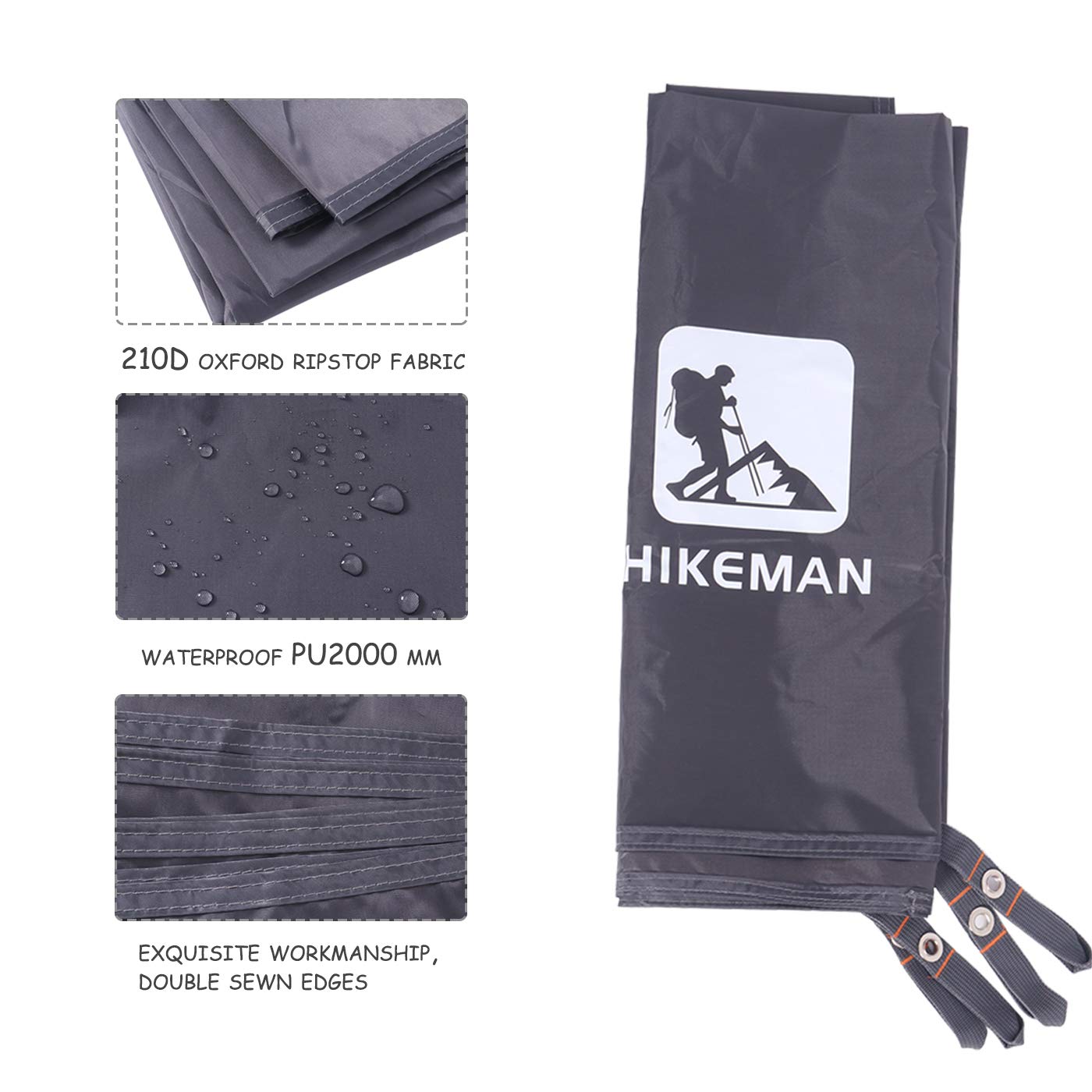 Hikeman Waterproof Camping Tarp Portable Tent Footprint With Drawstring Bag Ground Cloth For Outdoor Hiking Picnic (Grey 83X83)