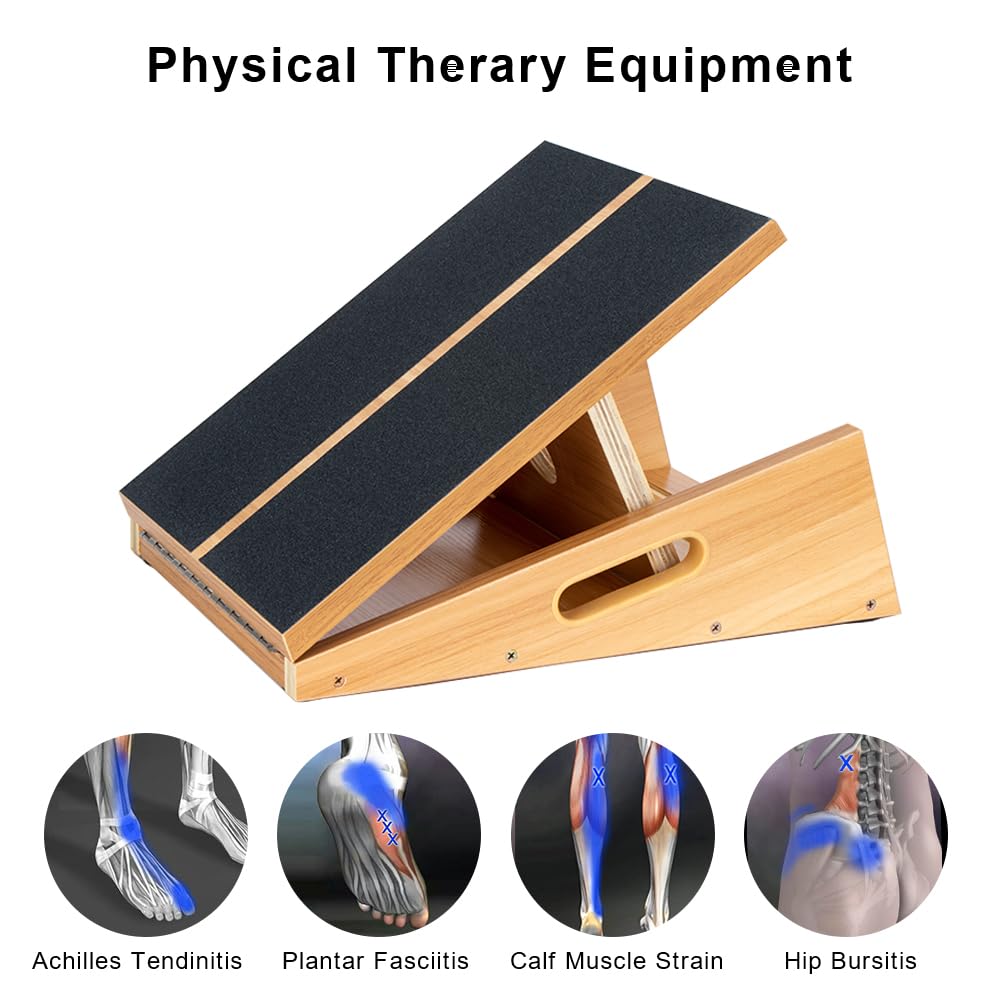 Strongtek Professional Wooden Slant Board, Adjustable Incline Board, And Calf Stretcher, Stretch Board - Extra Side-Handle Desig