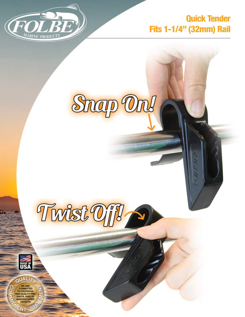 Folbe F045 - Quick Tender - Boat Fender Hanger Adjuster Clip (Sold In Pairs) - Fits 1 1/4'' (32 Mm) Rails - Black