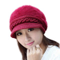 Isweven Stretchable Visor Skull Cap For Women Girls Woollen Knitted Hat WinterAutumn Plain Weave Universal Size Caps (Maroon 4