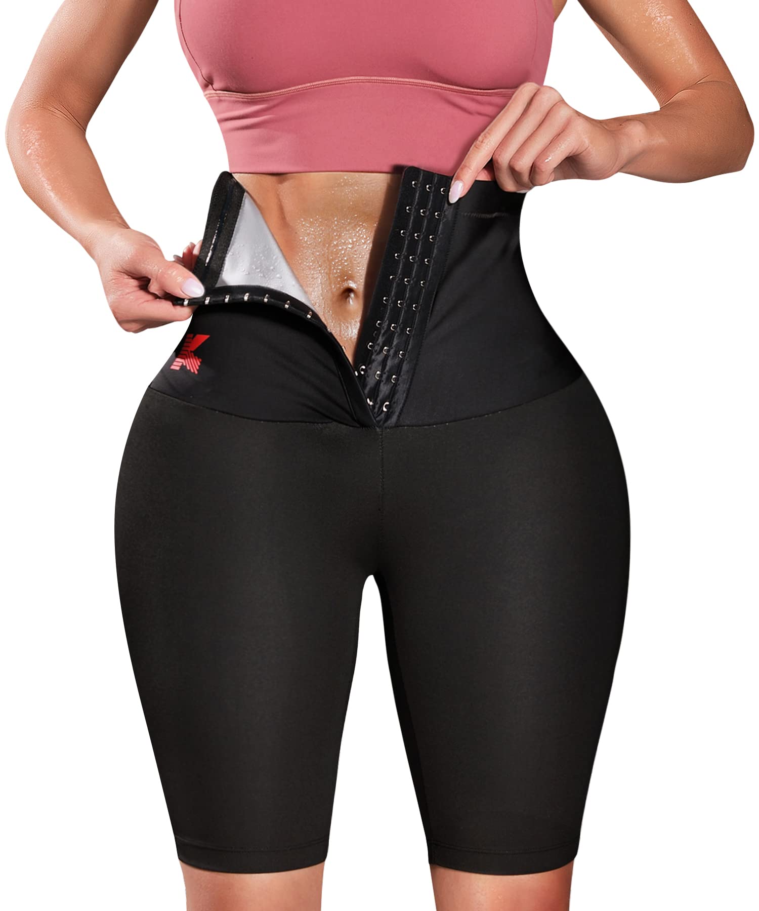 KUMAYES Sauna Sweat Pants for Women High Waist Slimming Shorts Compression Thermo Workout Exercise Body Shaper Thighs Black