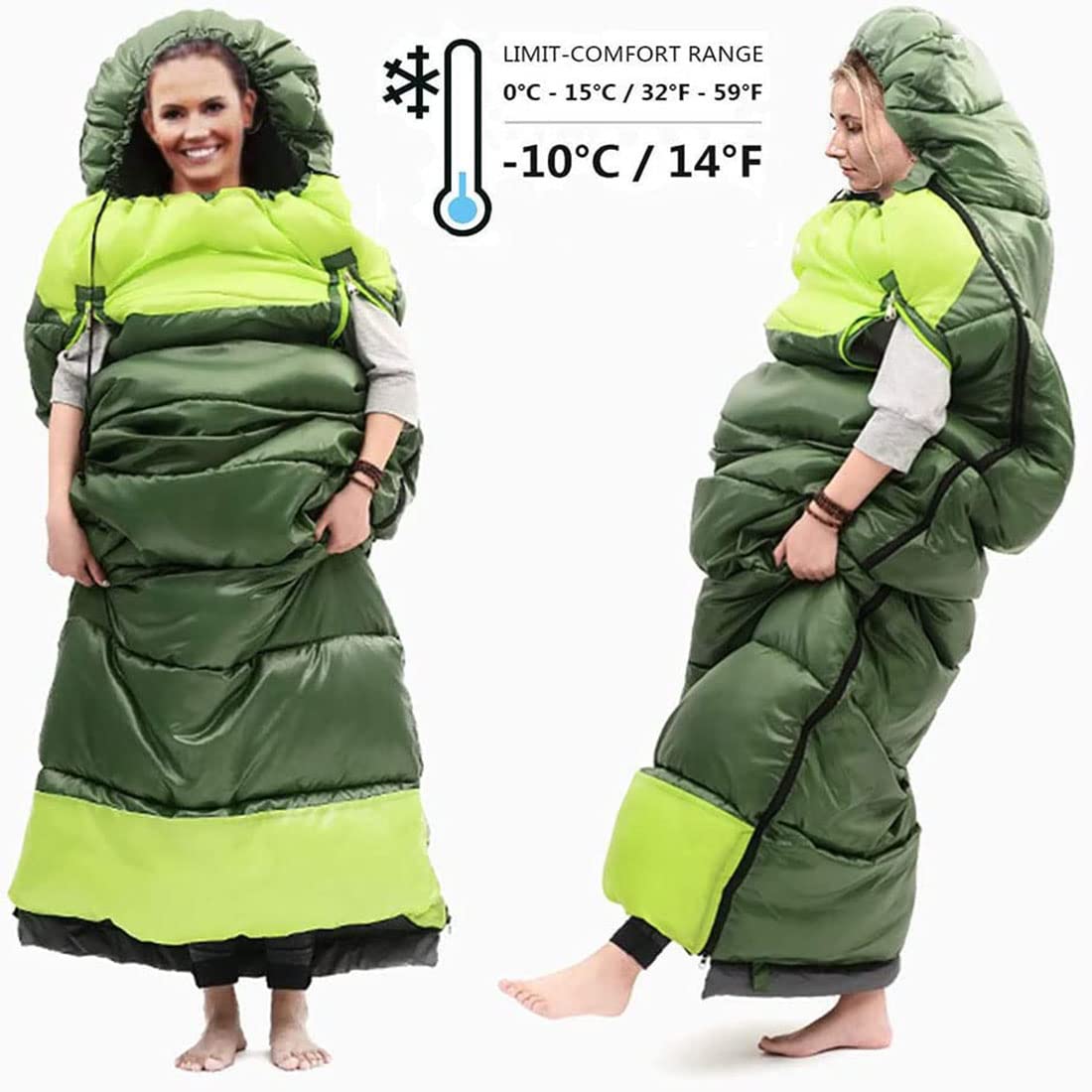 Dlingear 0 Degree Wearable Sleeping Bag For Adults And Kids, Xl Winter Temp Range (32F-59F) 4.3 Lbs Cold Weather Waterproof Slee