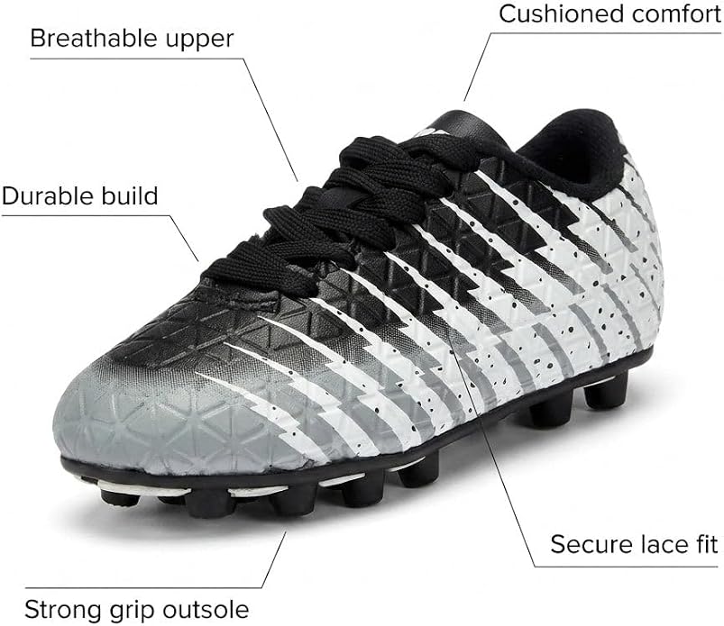 Vizari Bolt Youth Firm Ground Soccer Shoes - White/Black/Silver